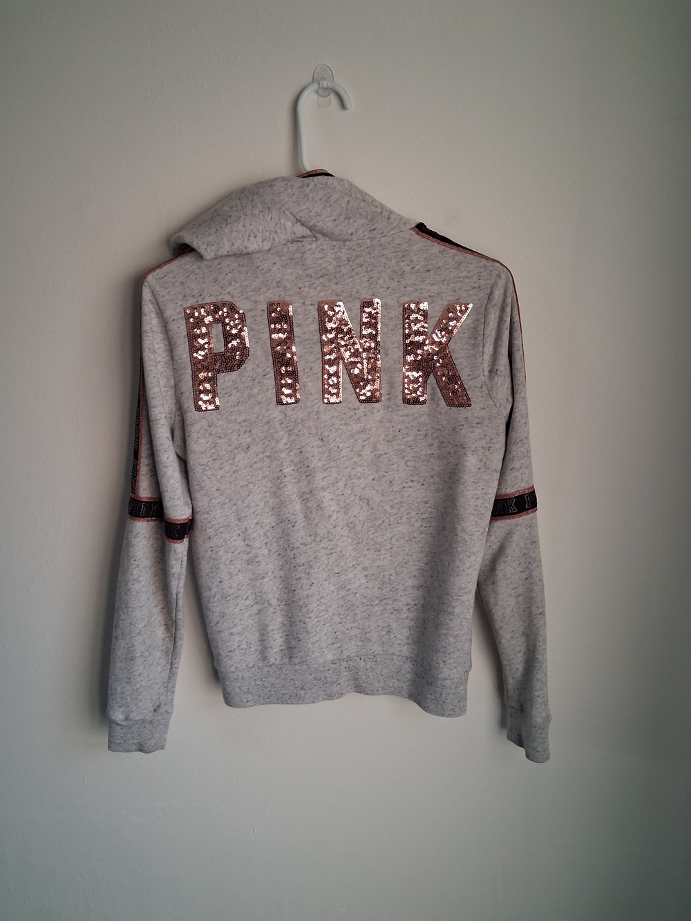 Victoria's Secret PINK Bling Hoodie Metallic Silver Gray XS - Picture 2 of 7